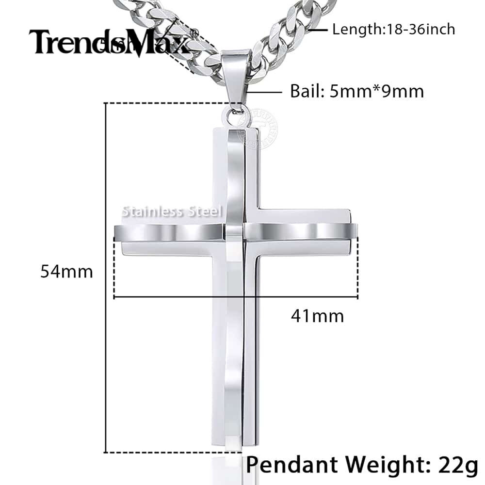 Mens Womens Stainless Steel Curb Chain Necklace w Cross Pendant Silver Gold