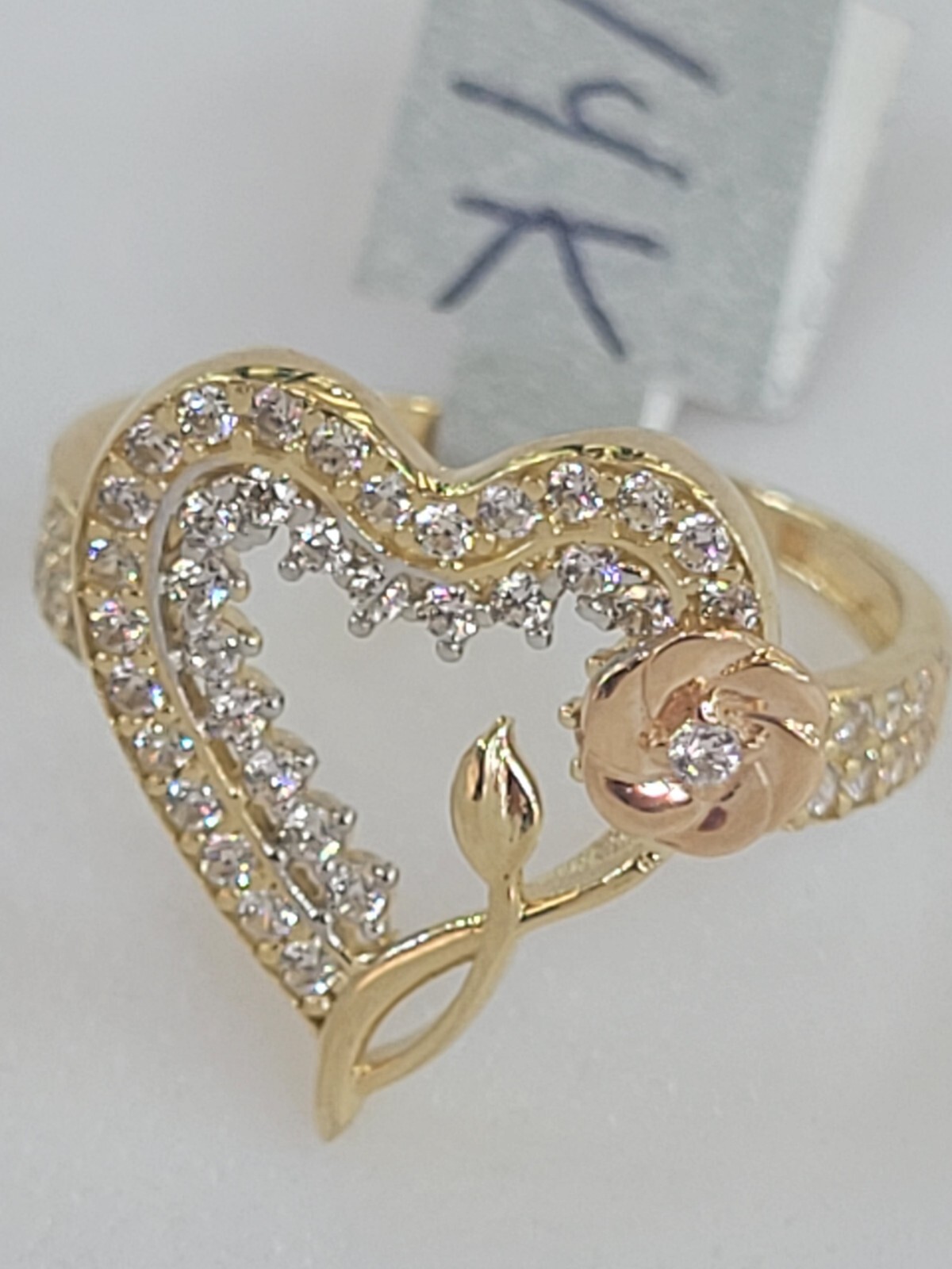 Big Solid 14k rose yellow Gold flower Heart ring size 6789 10