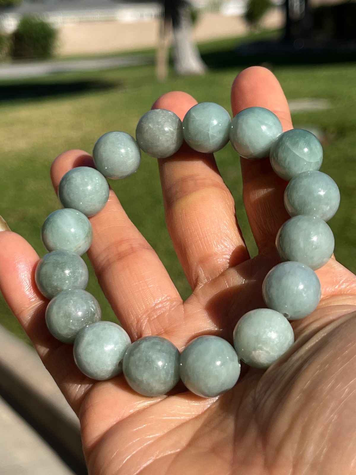 Natural Burmese Jadeite Jade Bead Bracelet 13.4mm-13.9mm Type A Untreated 69.5g)