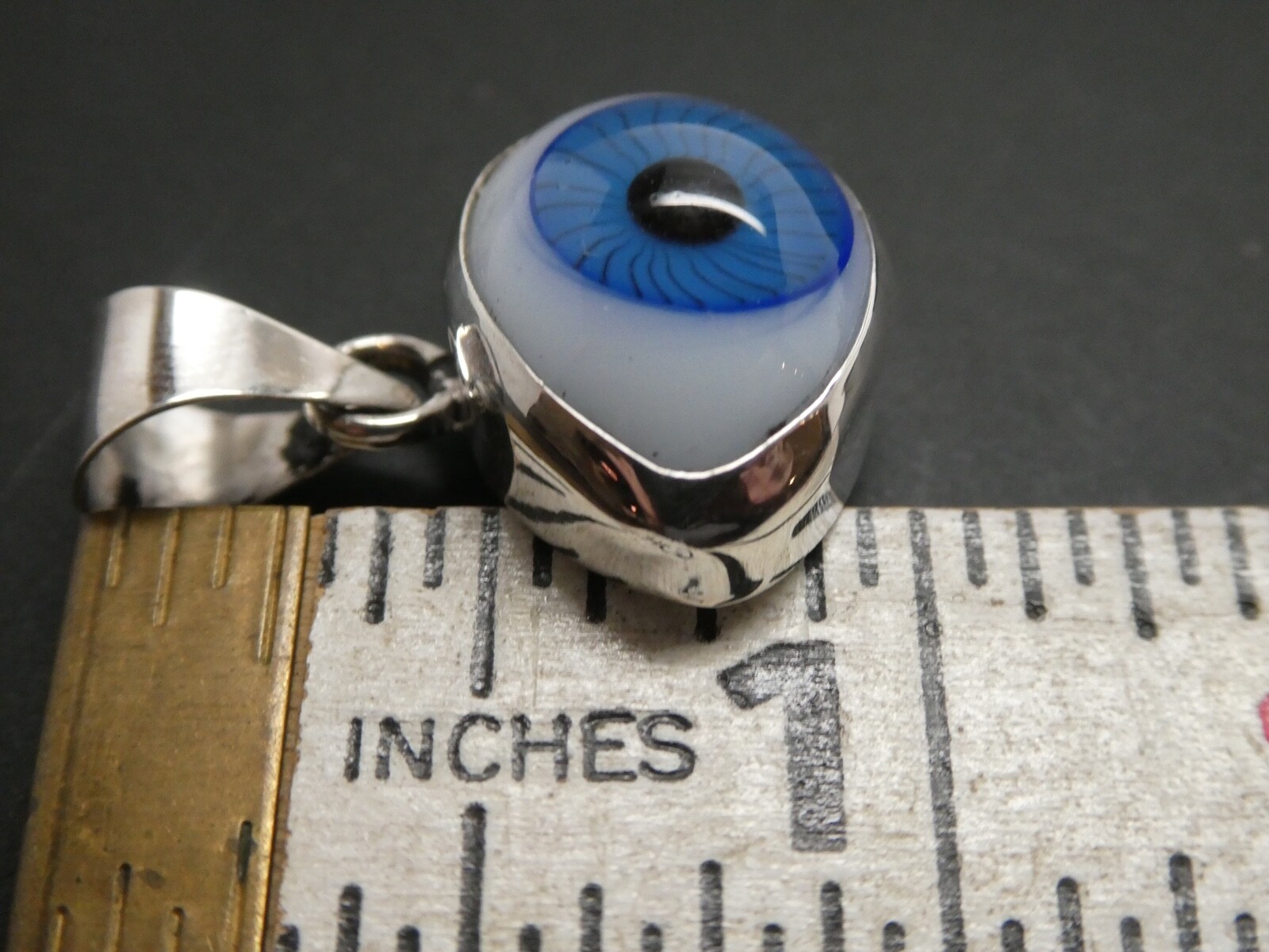 EVIL EYE Sterling Silver 925 Glass Protection Amulet Lucky Pendant Taxco Mexico