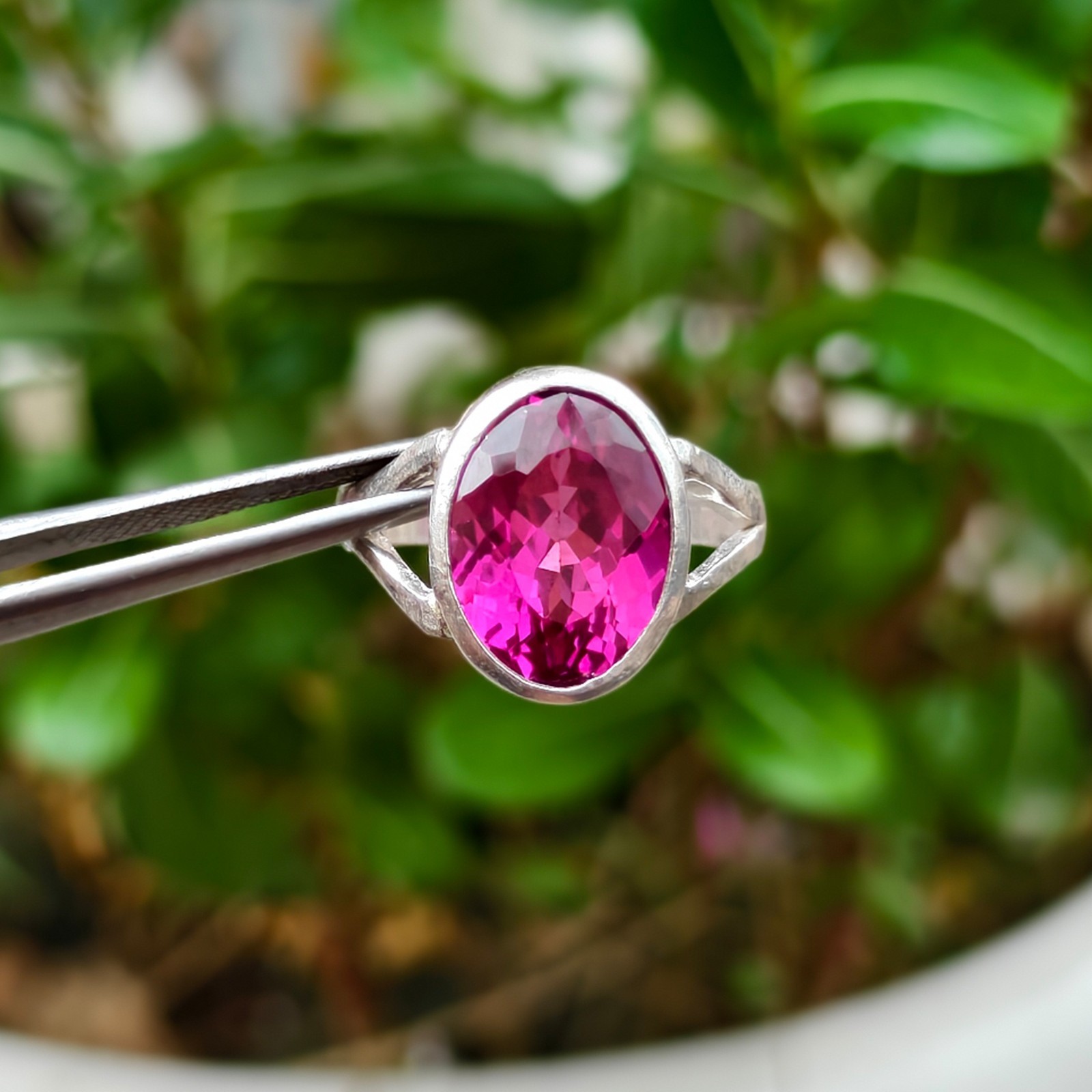 Certified 29.70 Ct Rhodolite Garnet Raspberry Pink Sterling Silver 925 Ring