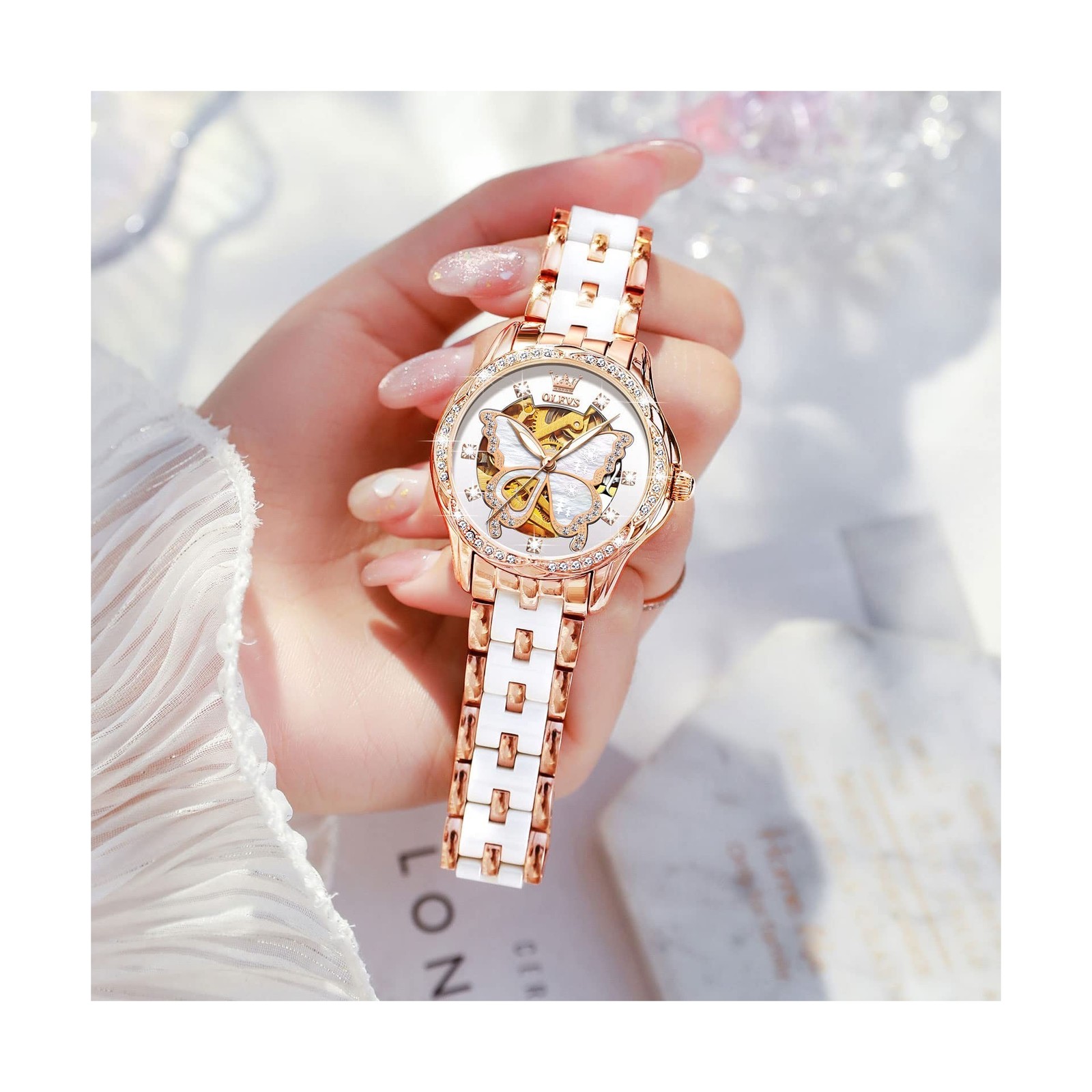 OLEVS Womens Watches Automatic Self Winding Elegant Ceramic Rose Gold Dress W…