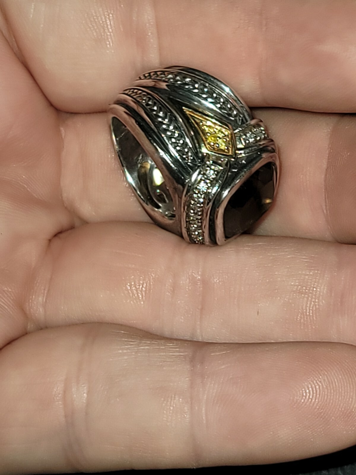 Scott Kay Smokey Quartz & Diamond Ring 6.5. Yellow And White Diamonds.