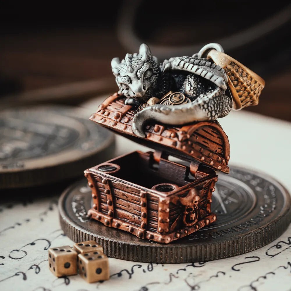 Dragon Treasure Chest Pendant Necklace Keepsakes Jewelry Gift for Men Women