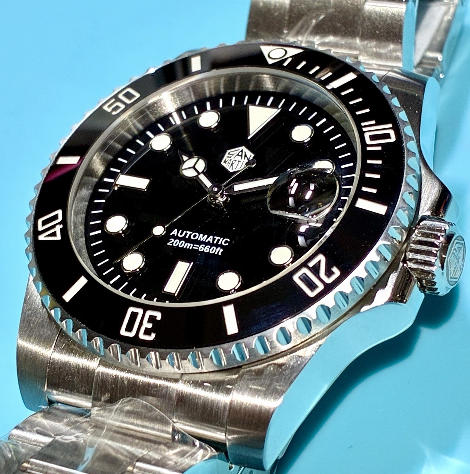 SAN MARTIN WATER GHOST 40MM ST2130 AUTO HI BEAT BLACK ENAMEL SAPPHIRE CERAMIC