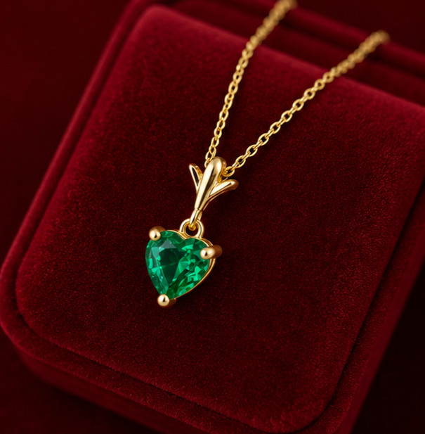 2Ct Heart Cut Simulated Emerald Stunning Pendant Necklace 14K Yellow Gold Plated