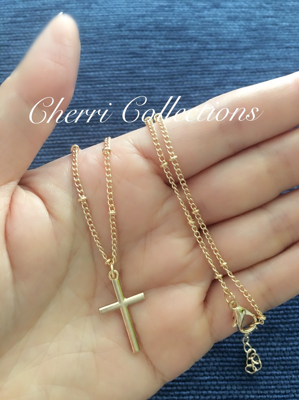Women Silver or Gold Plated Simple Small Cross Pendant Necklace Beaded Chain N2