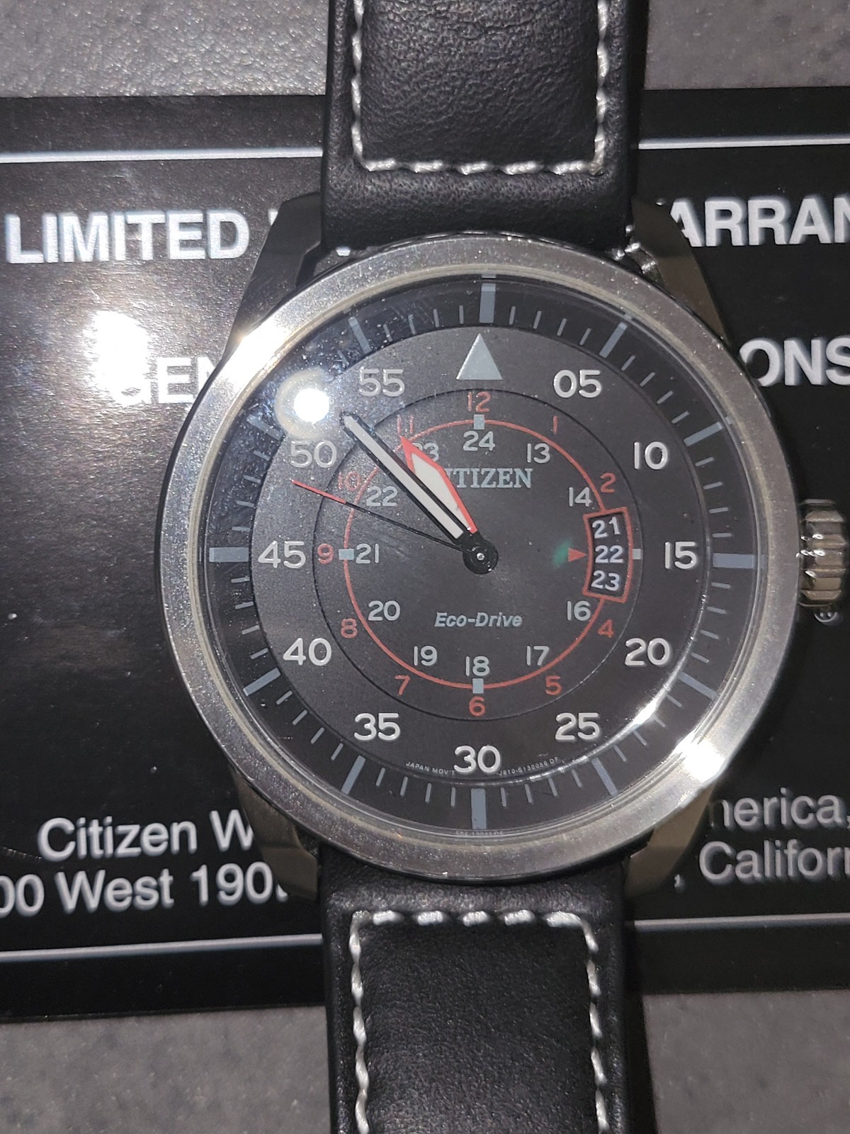 Citizen Eco-Drive Men’s AW1361-01E Sport Stainless Steel Watch with Leather Band