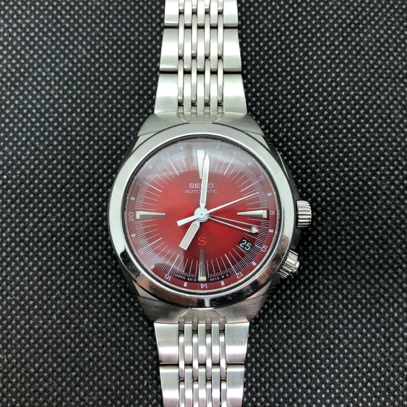 [w2350] SEIKO SUS 4S12-0010 SCFF007 Automatic All original Red dial 25J EX/VG