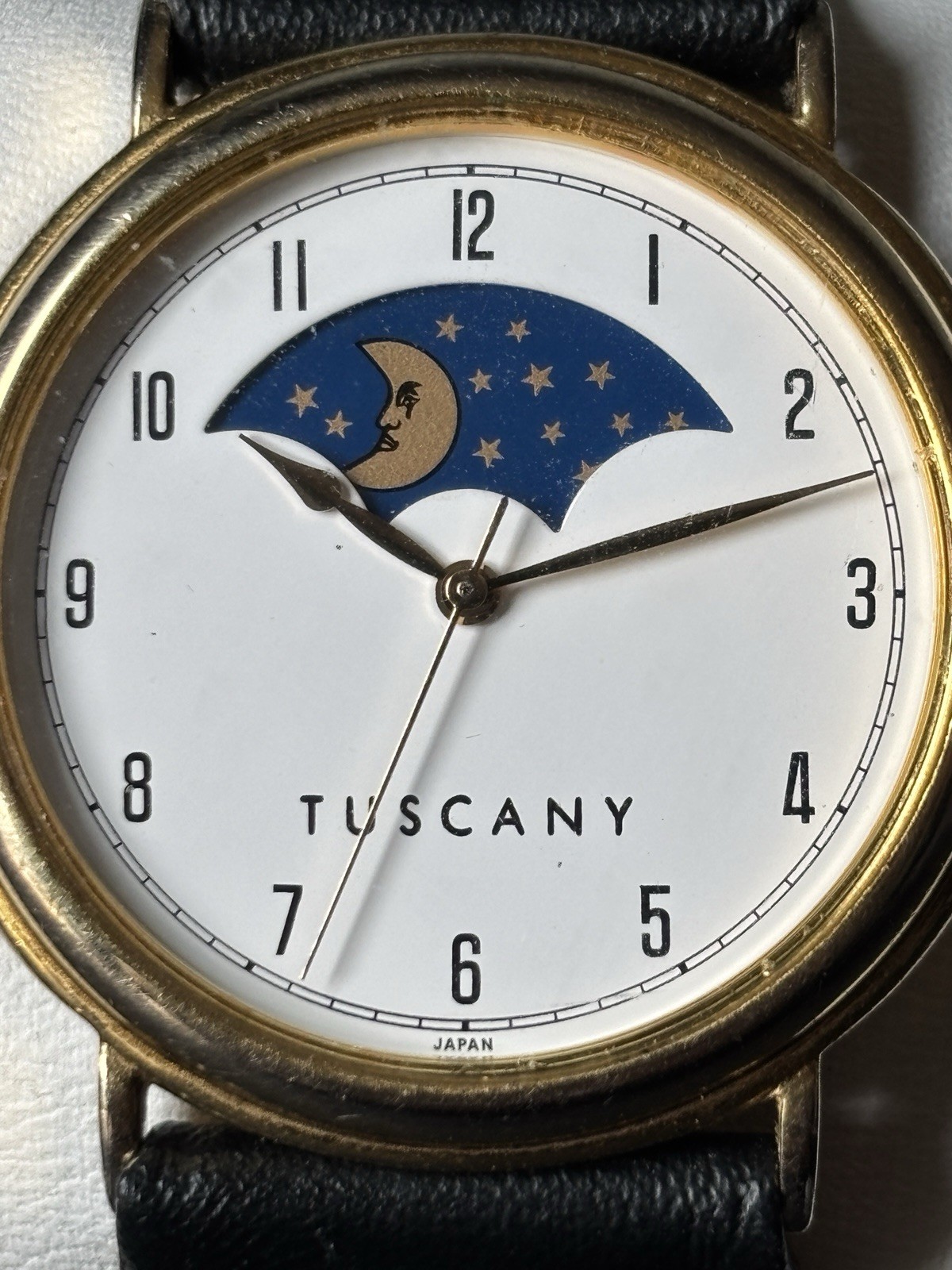 Vintage Tuscany Moon Phase Quartz Watch Japan Movt Gold Tone 33MM New Battery
