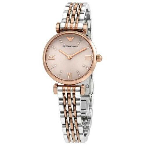 EMPORIO ARMANI GIANNI T-BAR SILVER/ ROSE GOLD WOMENS LADIES QUARTZ WATCH AR11223