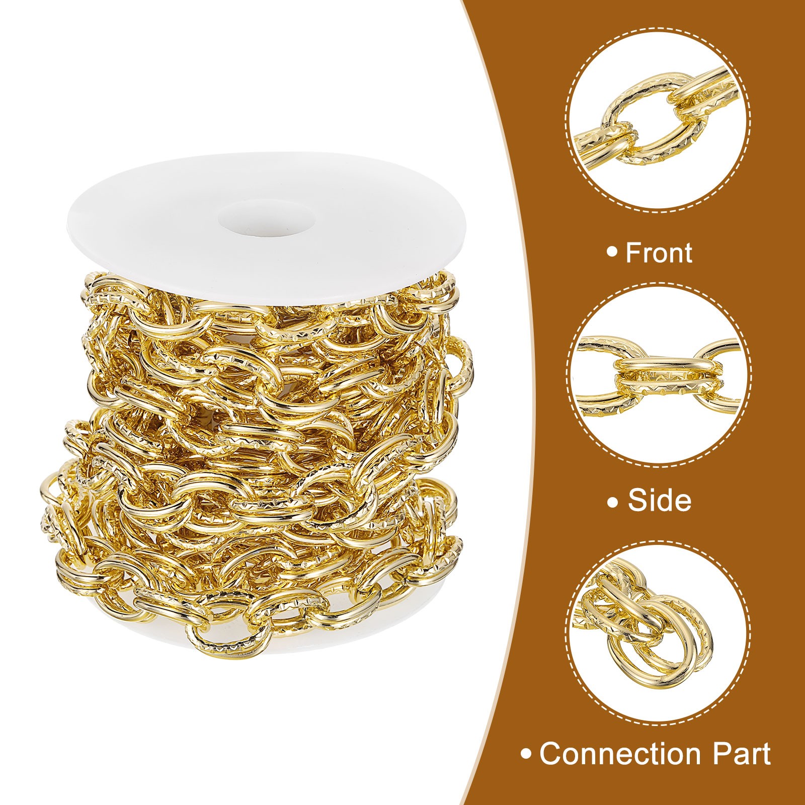 9.8 Feet Aluminum Embossed Double Oval Link Chain, 20x14x2.7mm, Gold