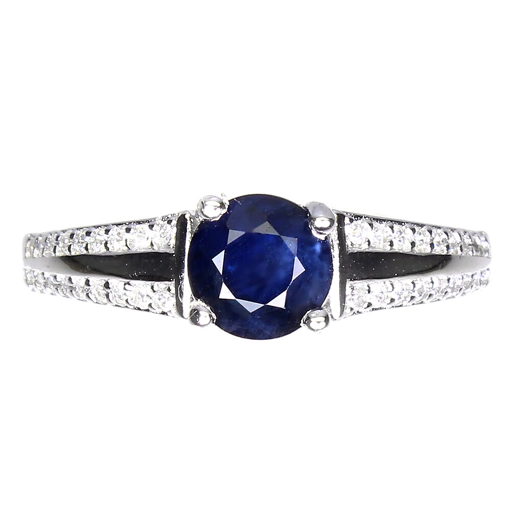 925 Sterling Silver Ring Round Blue Sapphire Diffusion 6mm Gemstone Jewelry Sz 7