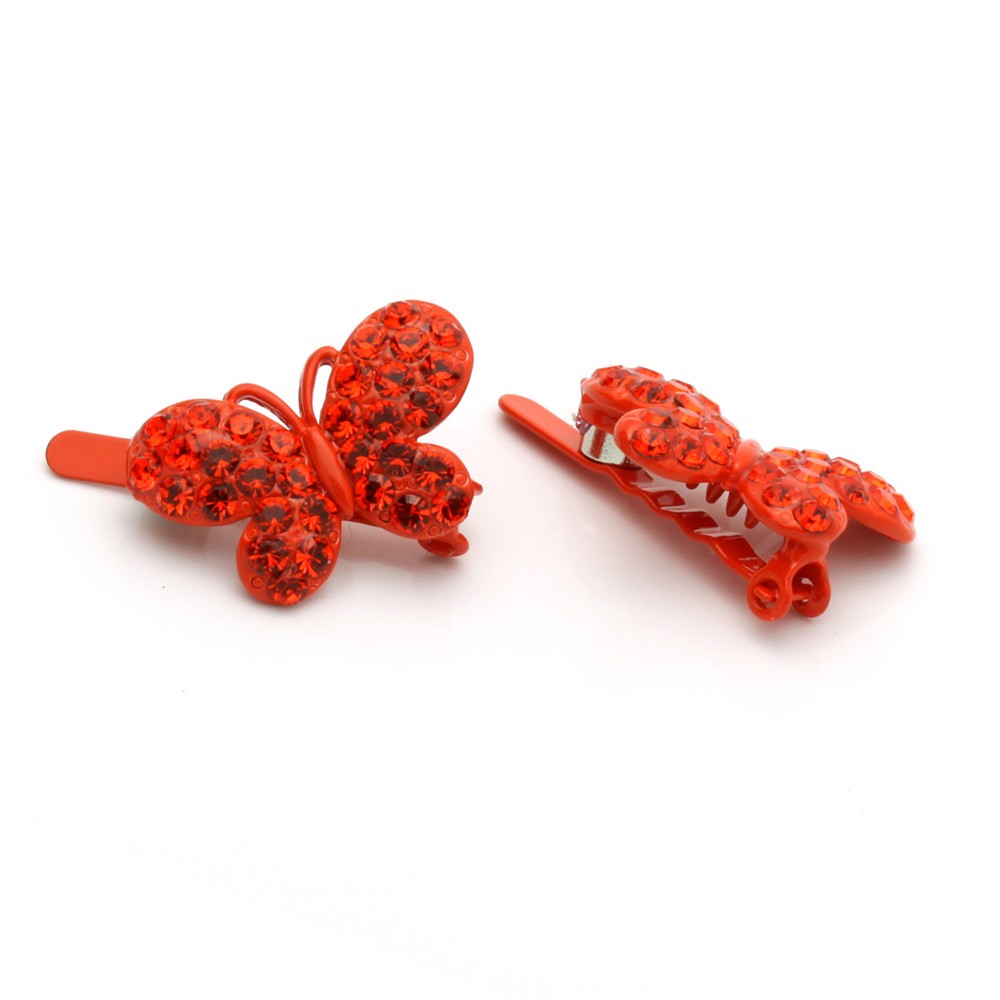 Hand Made Hair Jewelry Butterfly Magnet Barrette, Orange Rhinestone, 1 pc only