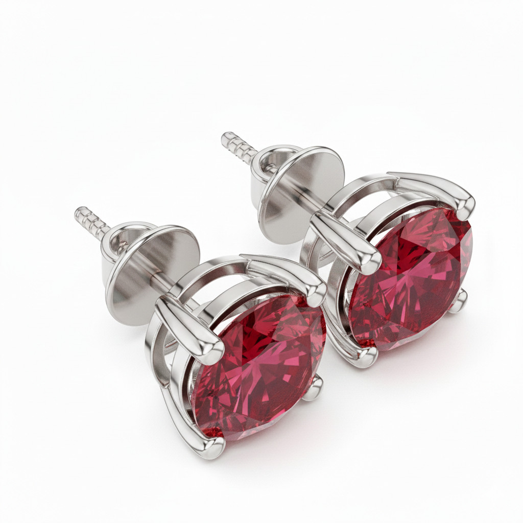 Natural 8.00 MM Round Certified Mogok Red Ruby Gemstone Prong Stud 14K Gold Over