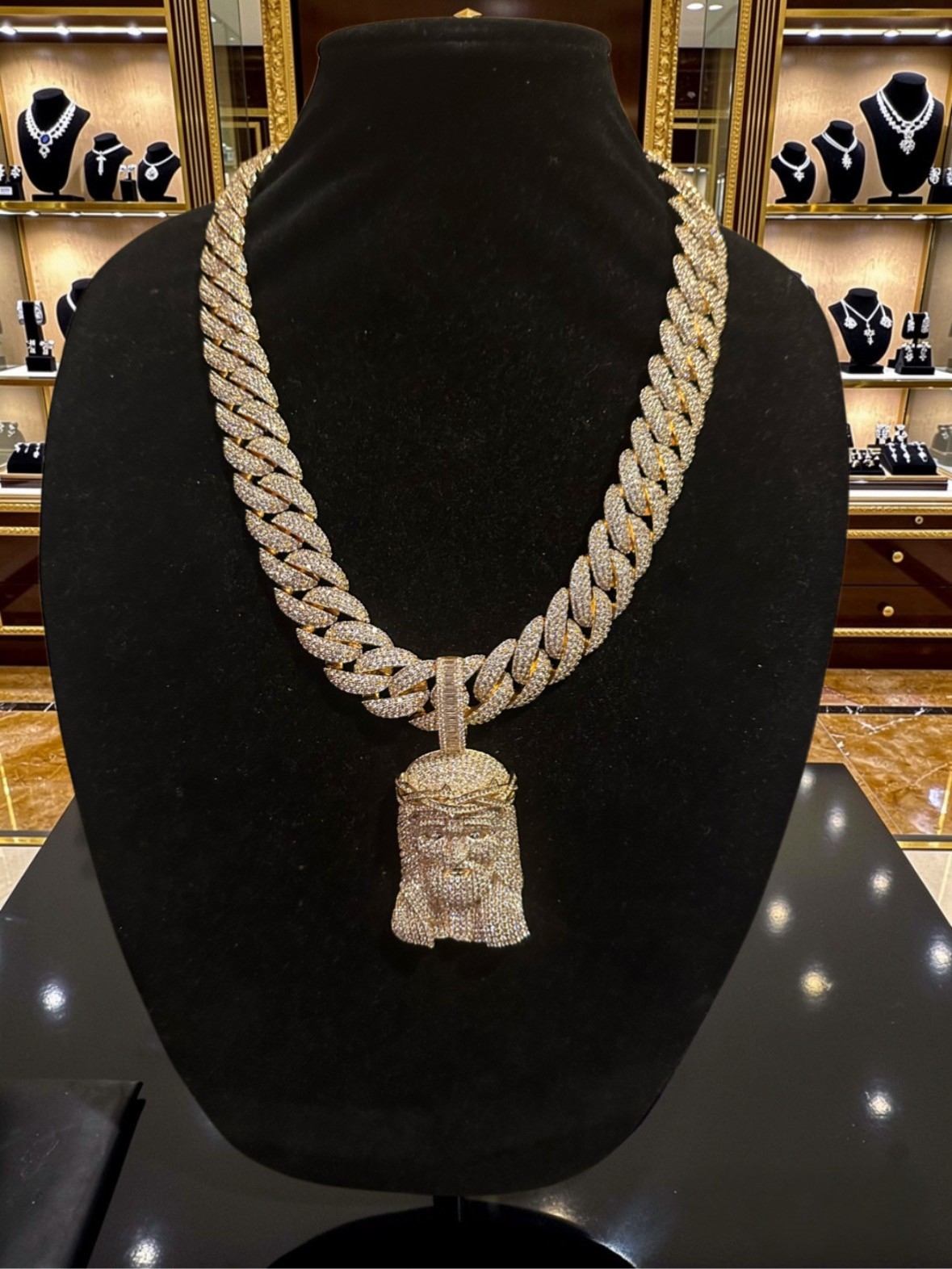 XXL JESUS Pendant gold Cuban Miami 22mm 144ctw Lab Sim Diamond Chain 14k STAMPED