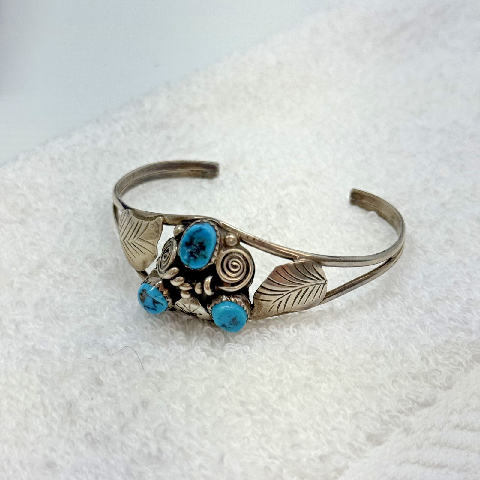 Sterling Silver Turquoise Cuff Bracelet Vintage 6.25”