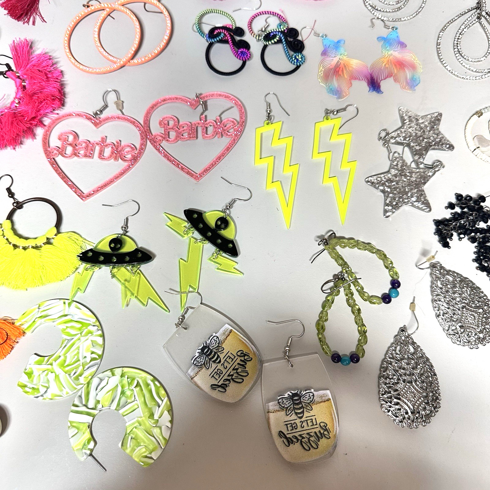 Lot 21 Pairs Pierced Earrings Large Festive Bright Beach Vacation Theme Party