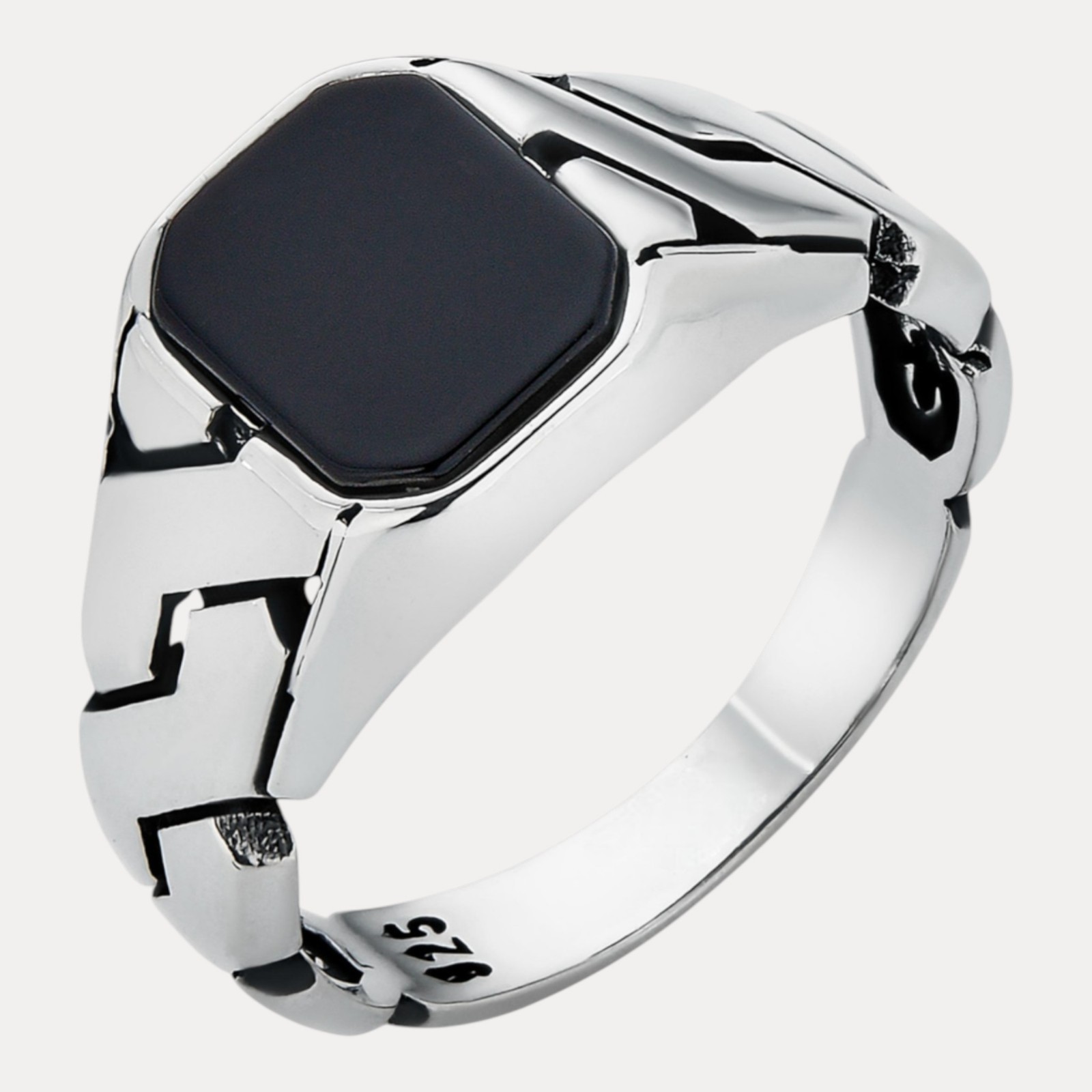 Black Onyx Stone Cuban Ring – Real Solid 925 Sterling Silver MADE IN ITALY