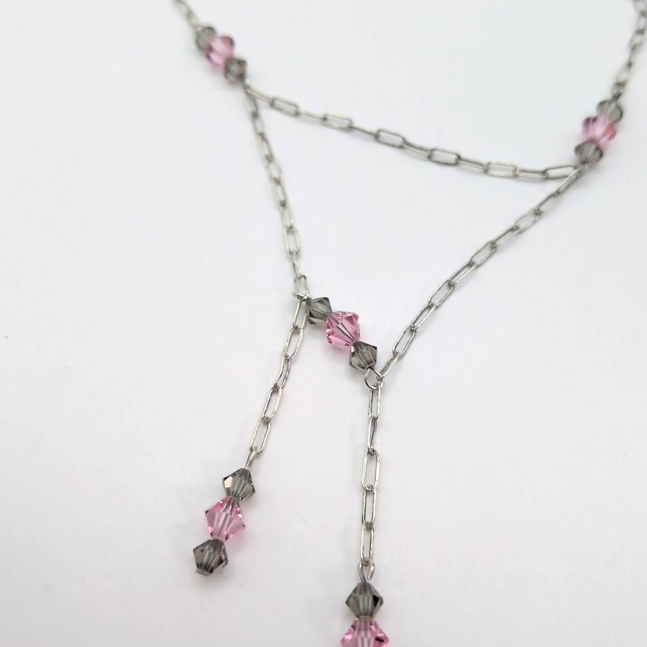 Amerigo 925 Sterling Silver Necklace Pink and Gray Beaded Drop Chain 18.5in