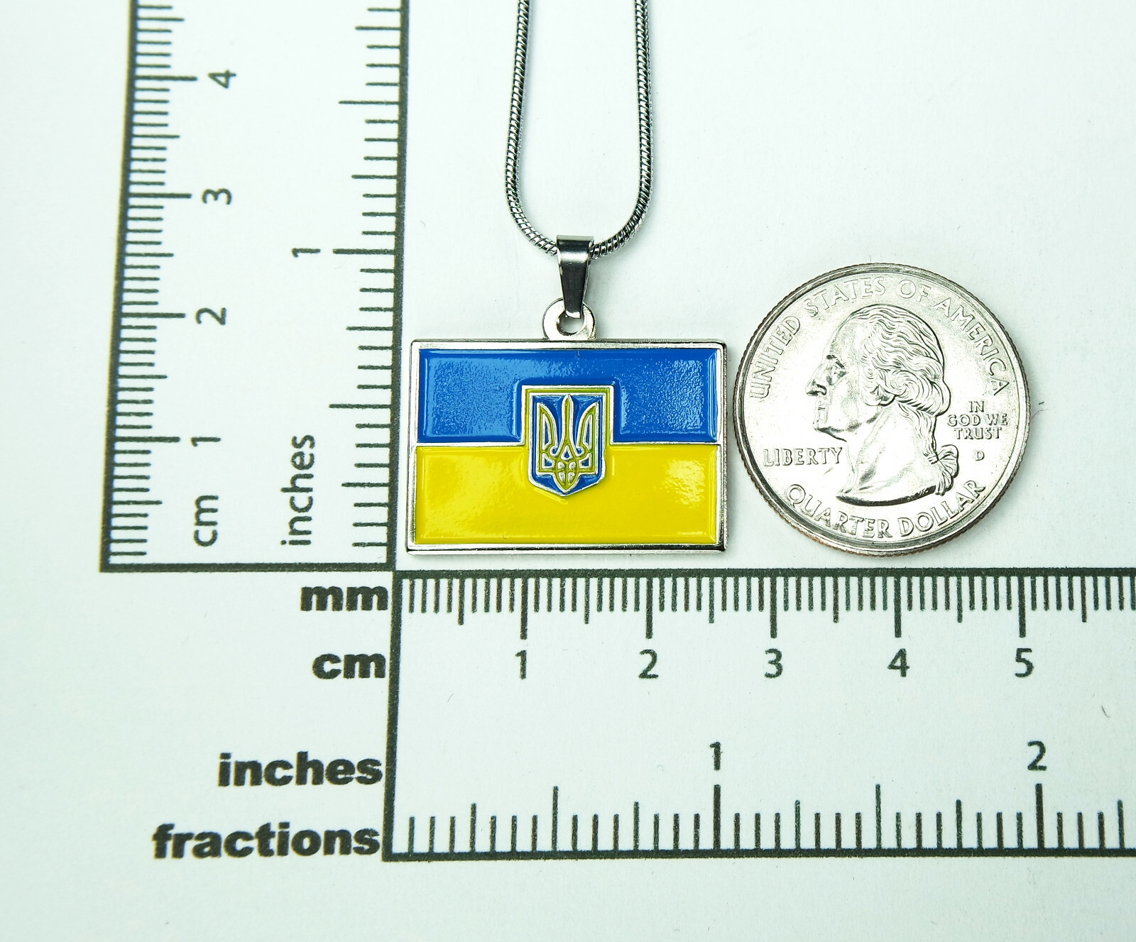 Flag of Ukraine Necklace, Ukranian Tryzub Trident Enamel Metal Show of Support