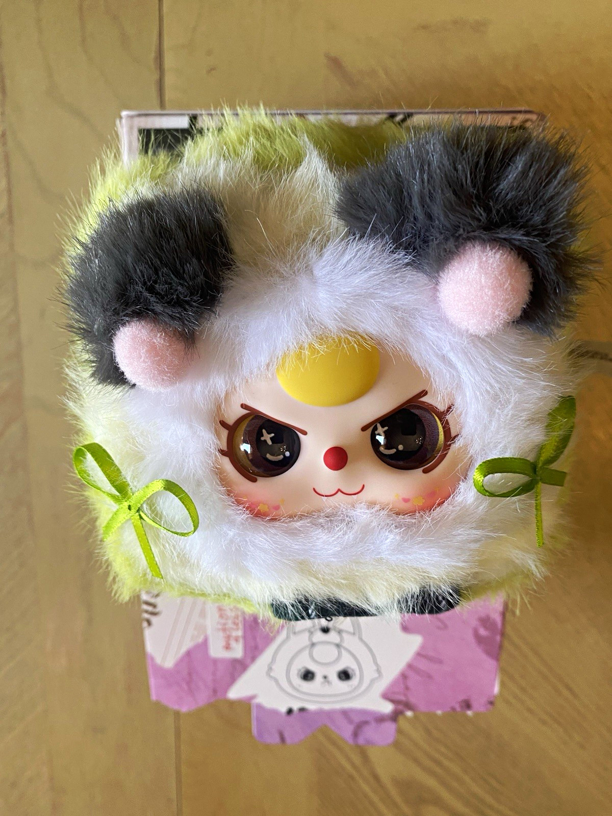 Baby Three Faux Fur Lined Zipper Jewelry Box Square Animal Green/White Rings