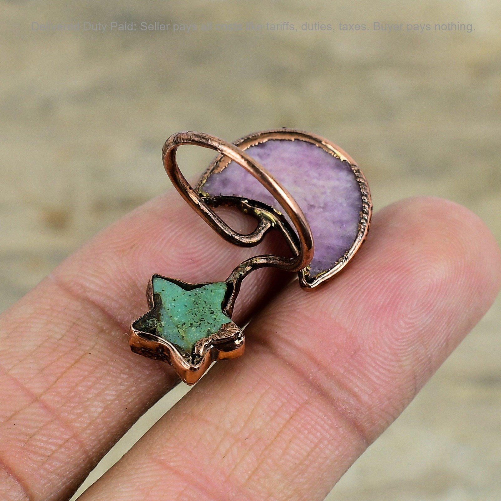 Copper Pink Tourmaline Gemstone Chrysoprase Stackable Electroformed Ring Jewelry