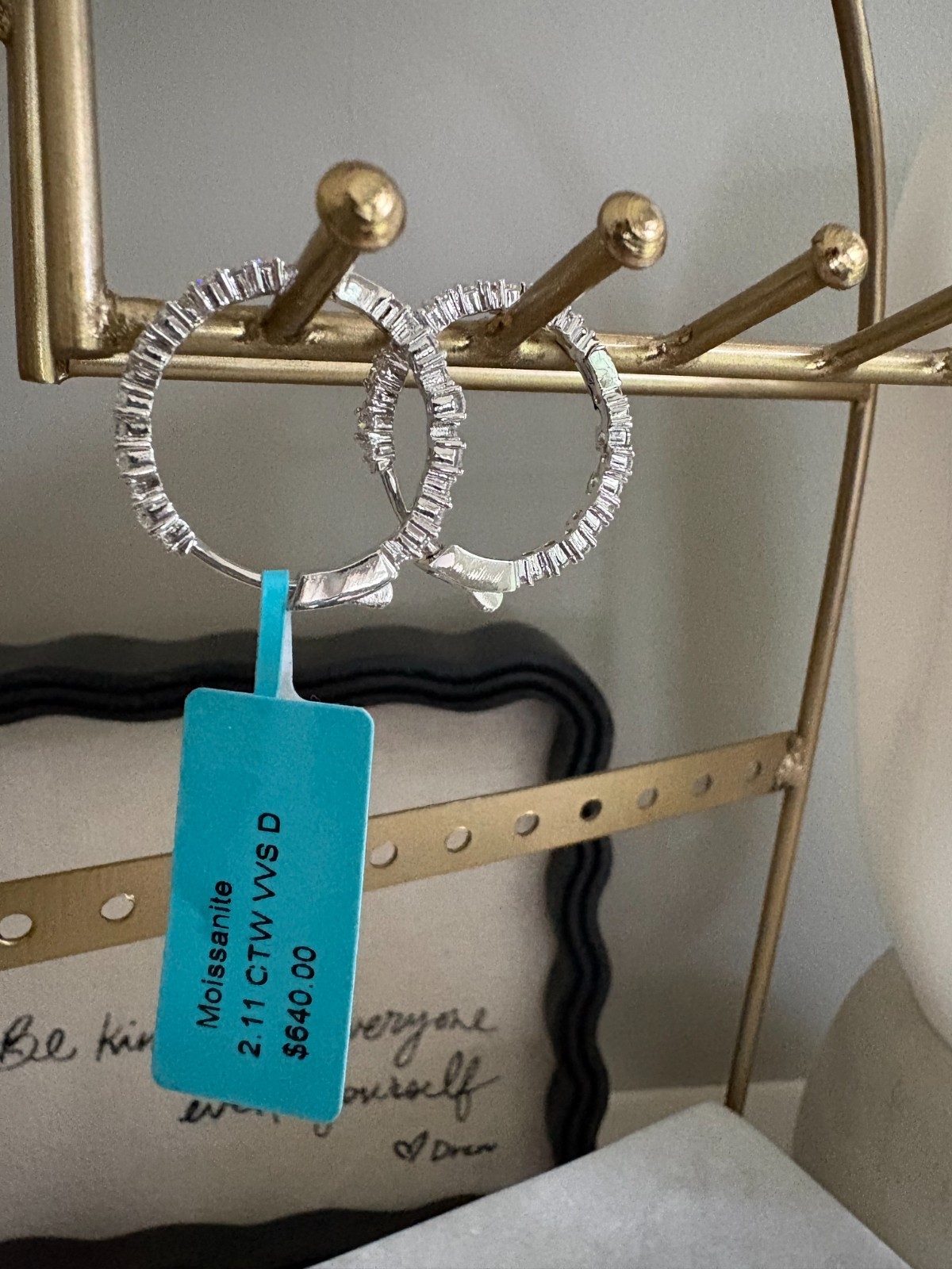 2.11 CTW D VVS Moissanite Hoop Earrings 18K White Gold Layered NWT Hinged