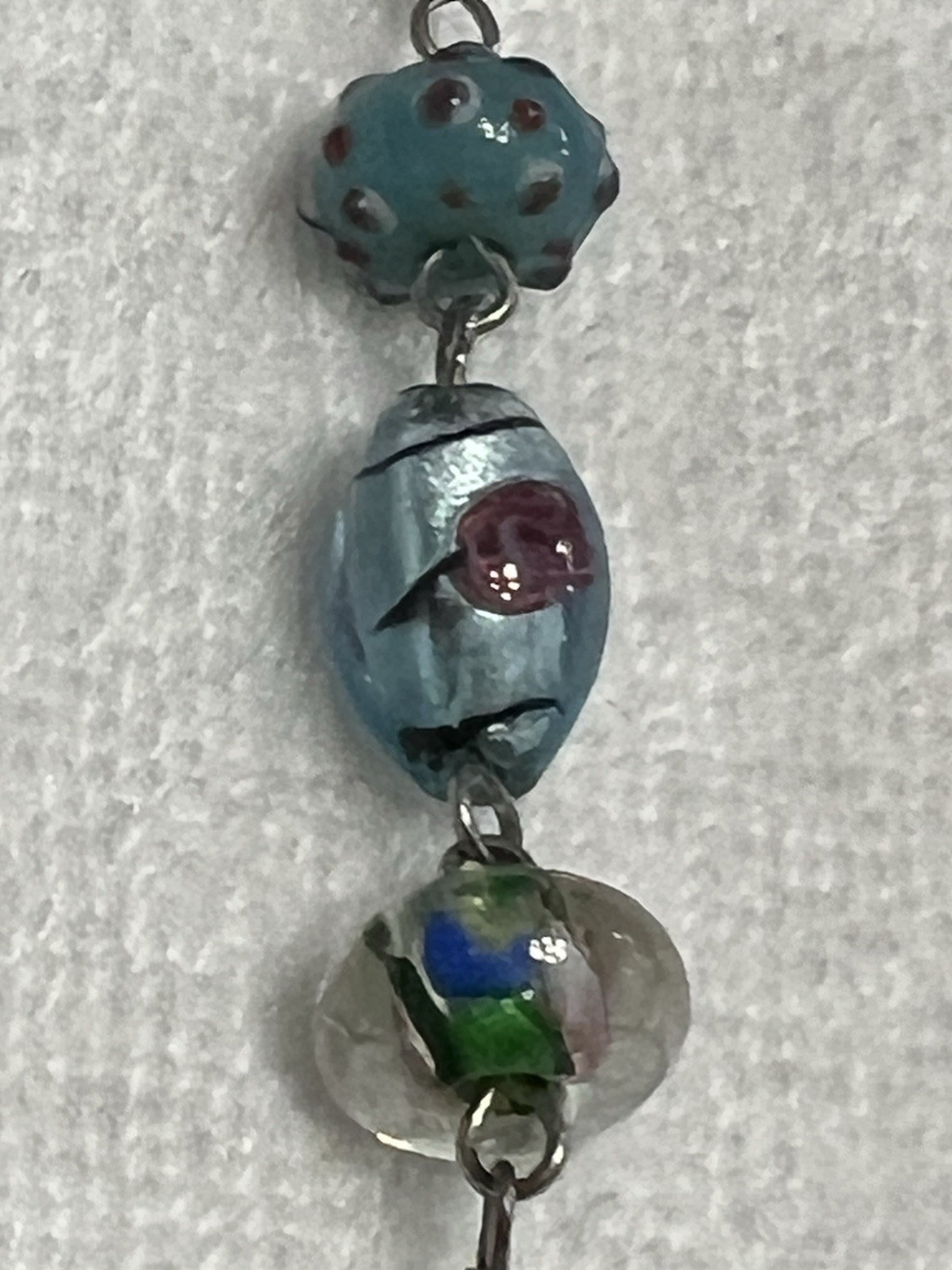 J26- Premier Designs Venetian Murano Art Glass Beads Rhodium Plated 32″ Necklace