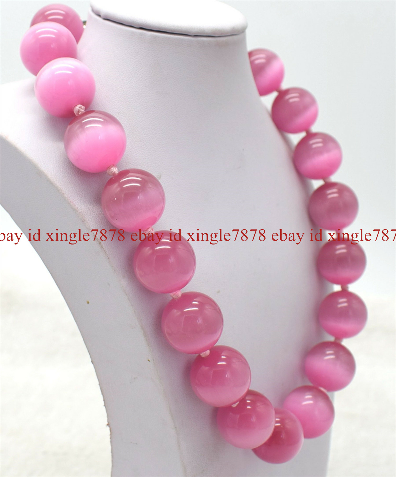 Huge 14mm Natural Pink Opal Cat’s Eye Round Gemstone Beads Necklace 16-28″ AAA++
