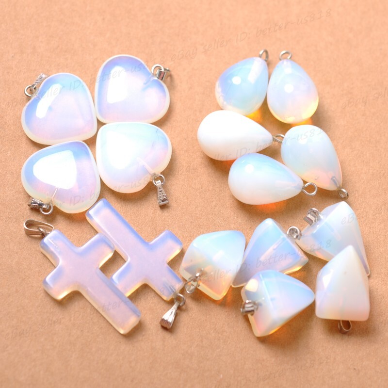 Wholesale White Opal Gemstone Heart-Shaped/Water Drop/Taper/Cross Charms Pendant