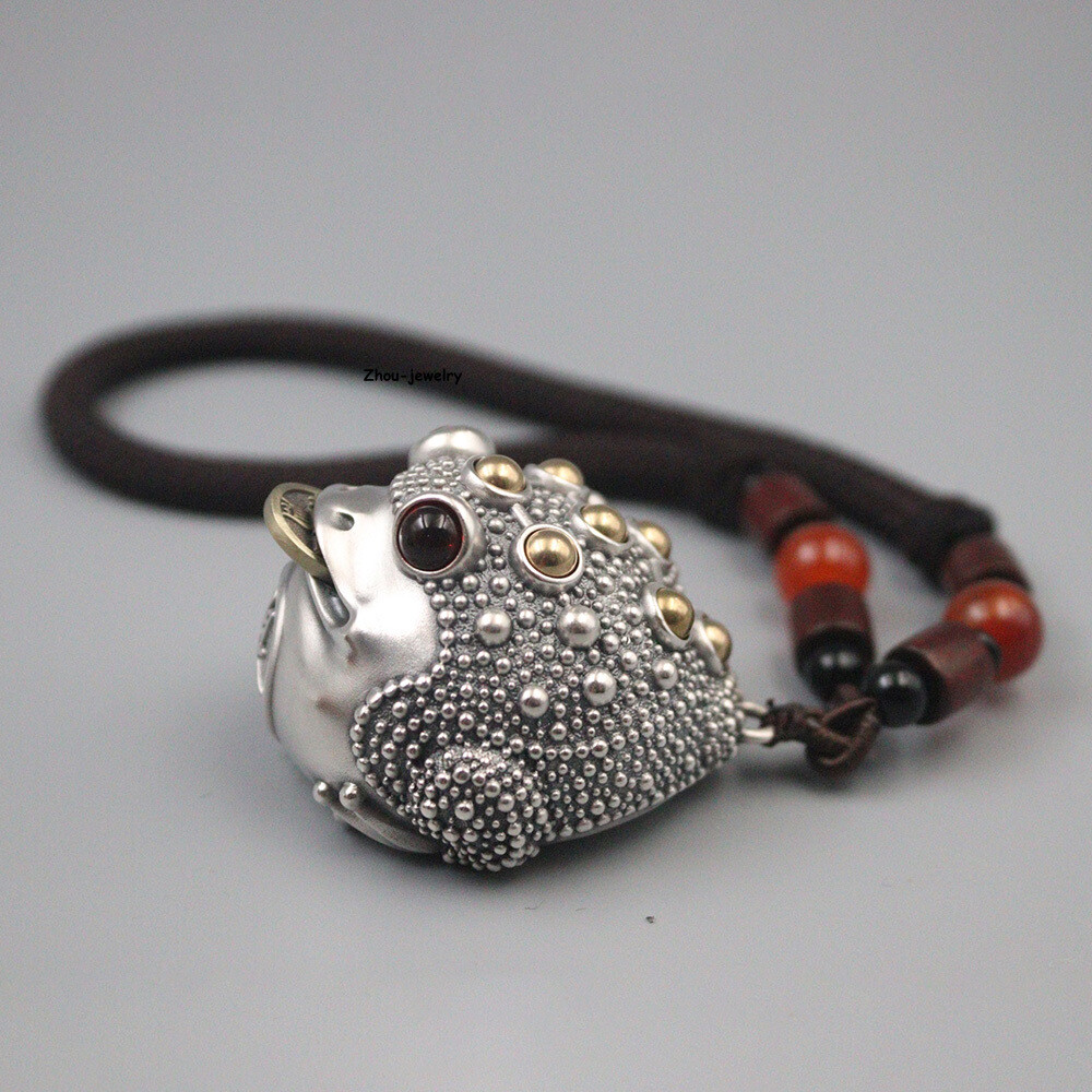 Solid S999 Fine Silver 999 Hand Pieces Wealth Golden Toad Pendant 49-50g 1.88in