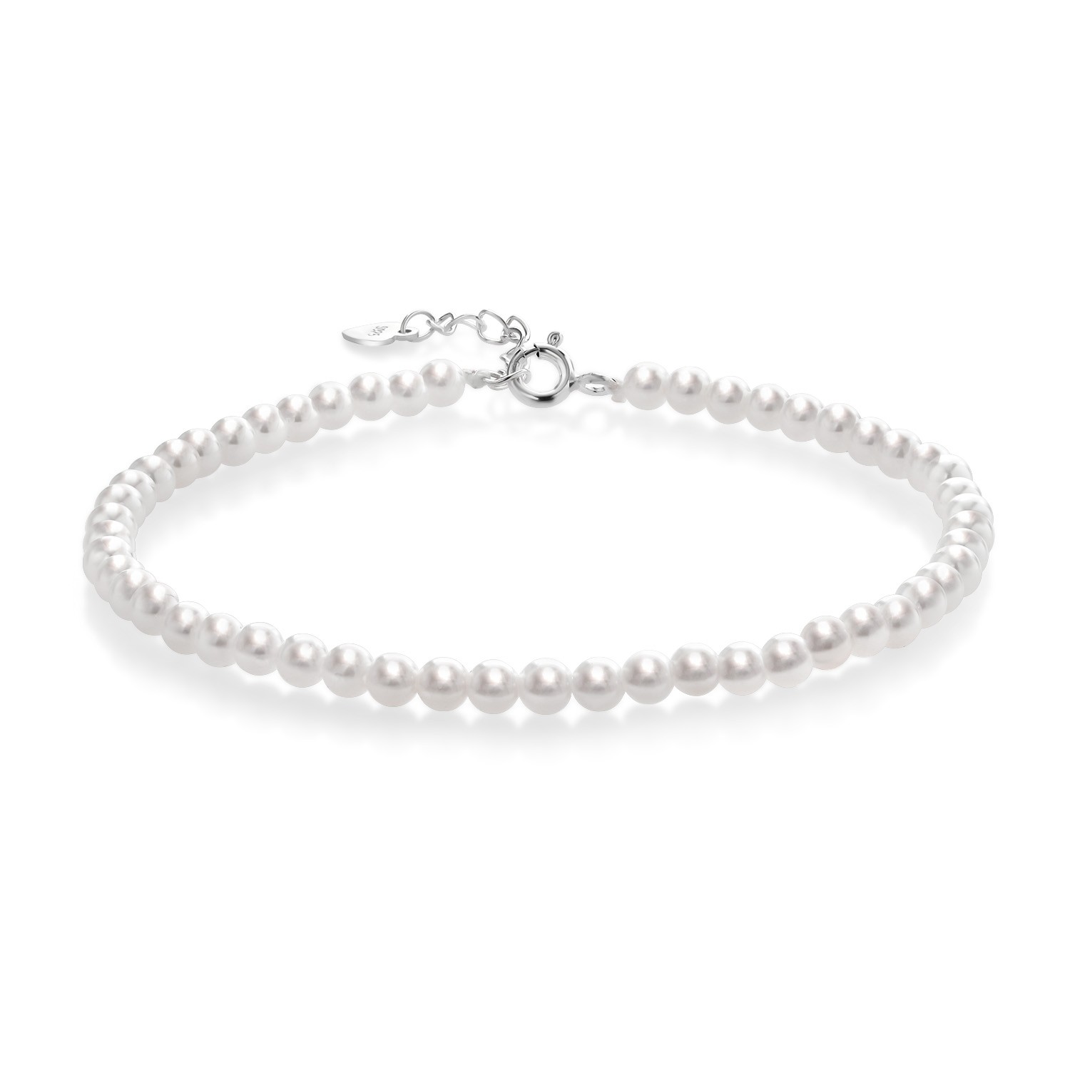 4.3MM White Shell Pearl Strand Necklace | With 925 Sterling Silver Extension
