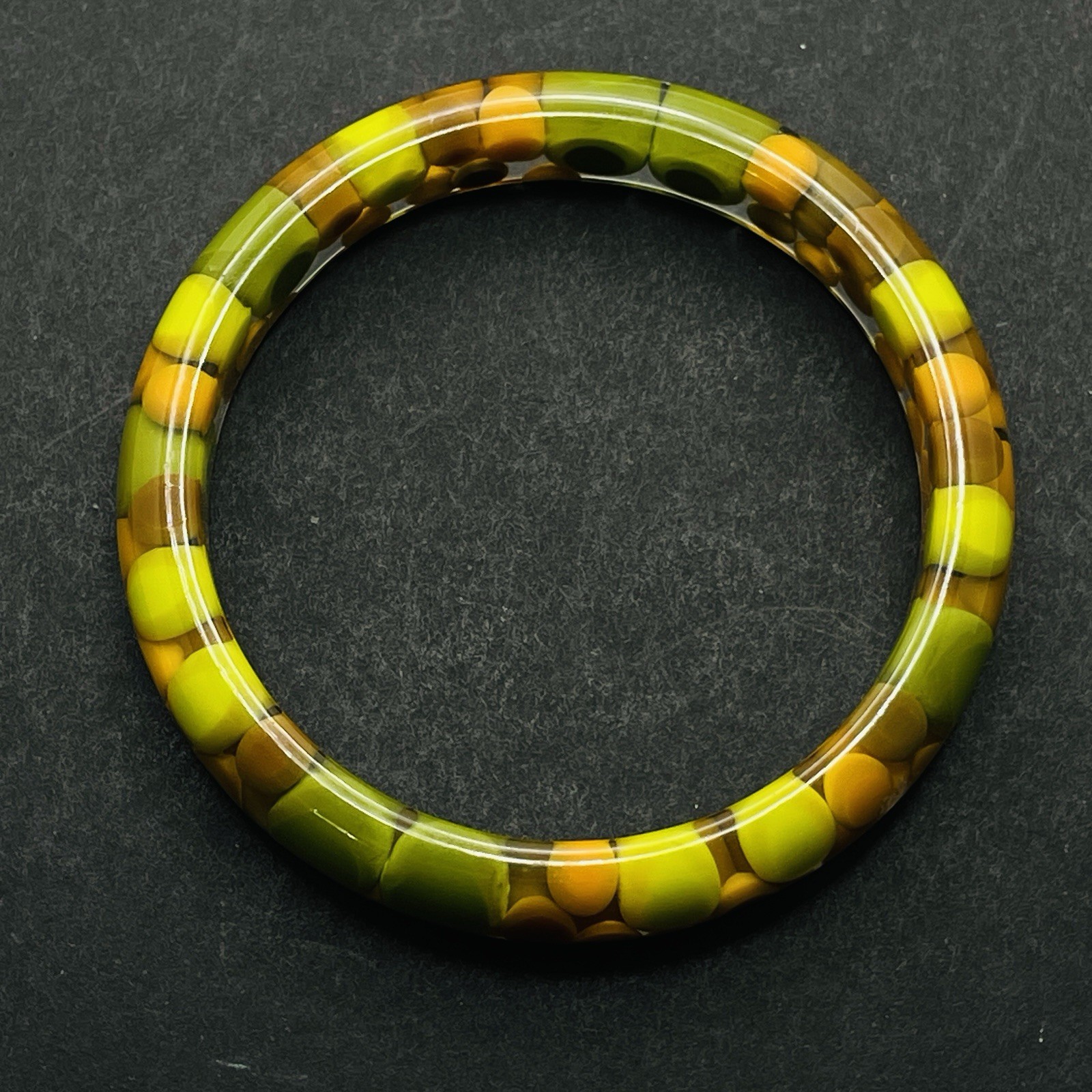 Vtg. ‘60s Pill Drop Lucite Green Orange Yellow Mod Bangle Bracelet Sz. 8-1/4