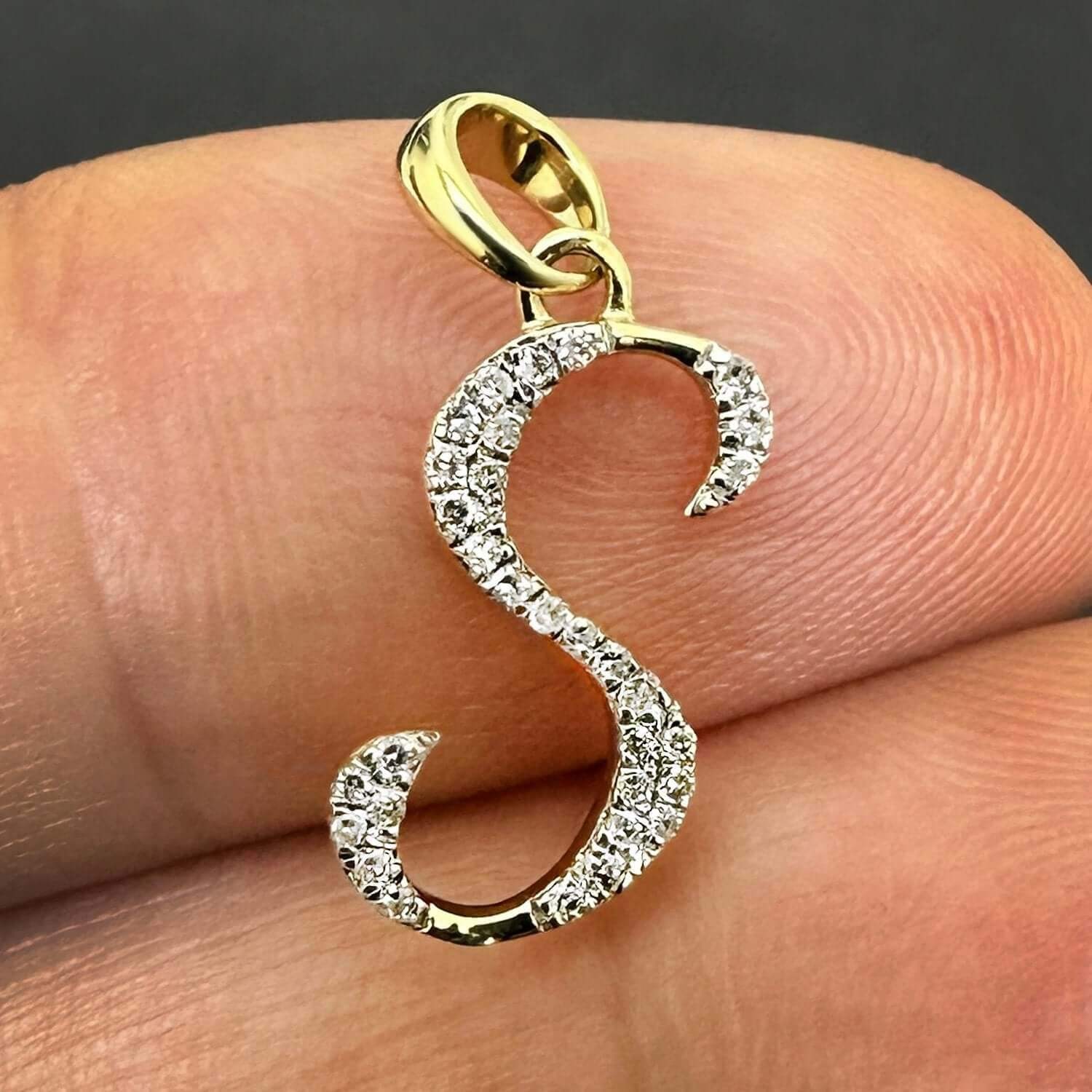 .11CTW Real Diamond 10K Yellow Gold Initial Letter Pendant