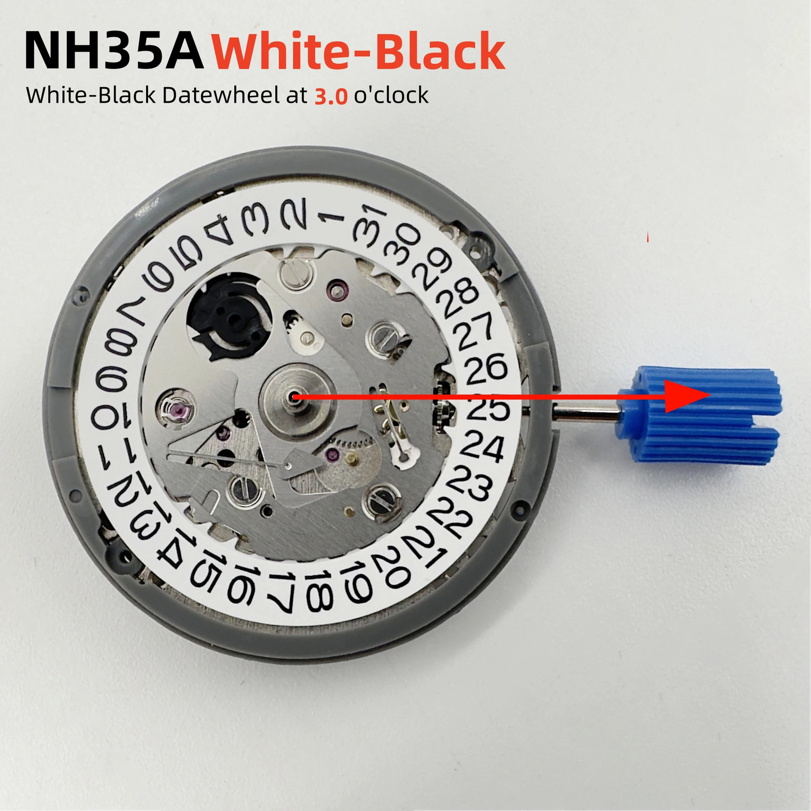 NH35A Movement at 3.0/3.8 O’clock White/Black Datewheel 24 Jewels High Accuracy