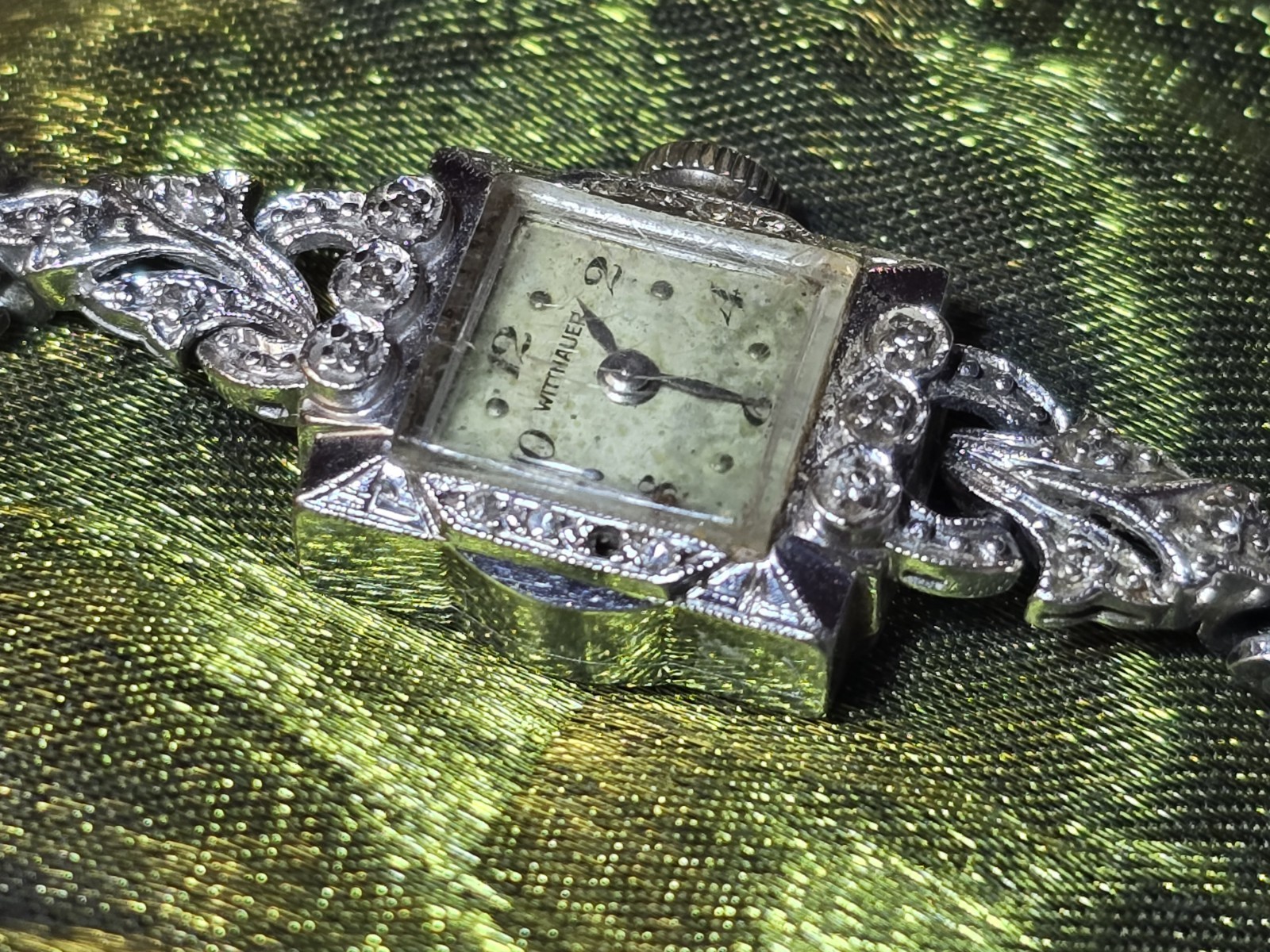 VTG WITTNAUER 14K WHITE GOLD DIAMOND LADIES Cocktail Watch Non-working 15.42g