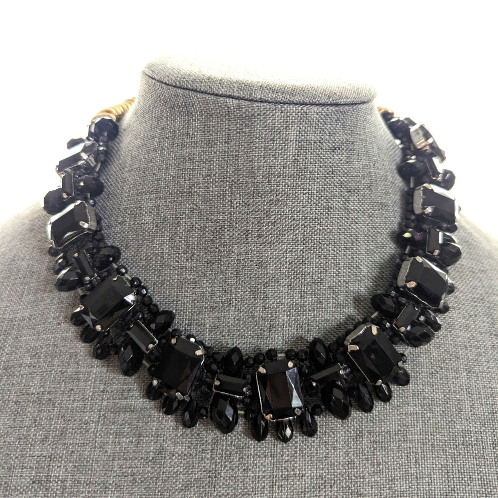 Artisan Black Rhinestone Regency Goth Whimsygoth Evening Collar Bib Necklace