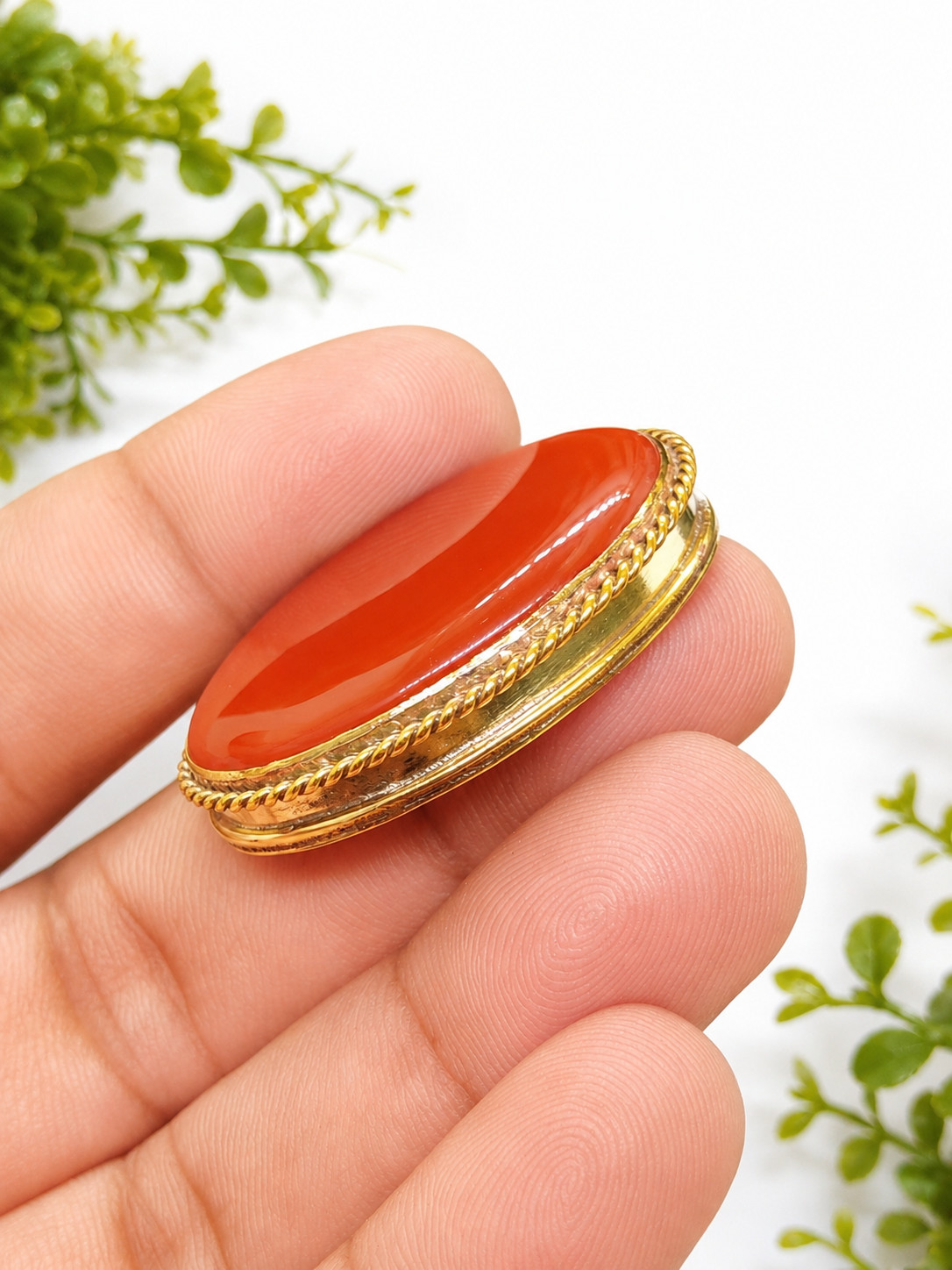 Brass Groove Red Onyx Pendant Gold Plated Natural Gemstone Handmade Jewelry