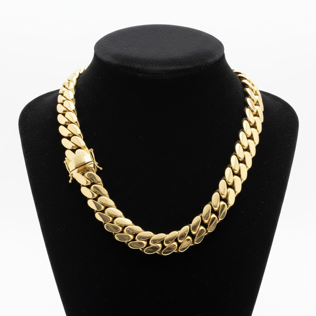 Cadena Cubana Hombre en Oro 18K Eslabón Miami Cubana Gruesa Anti-Deslustre