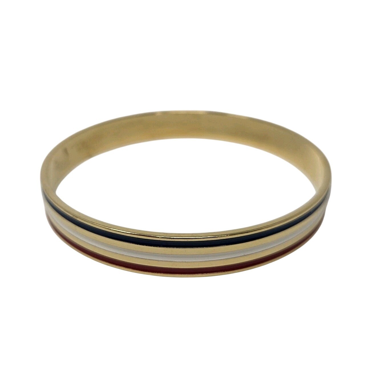 VINTAGE Red White & Blue Enameled Gold Tone Metal Bangle Bracelet