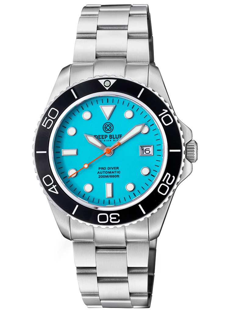 DEEP BLUE PRO DIVER 200 BLUE FULL LUME DIAL 42.5MM AUTOMATIC BRACELET DIVE WATCH