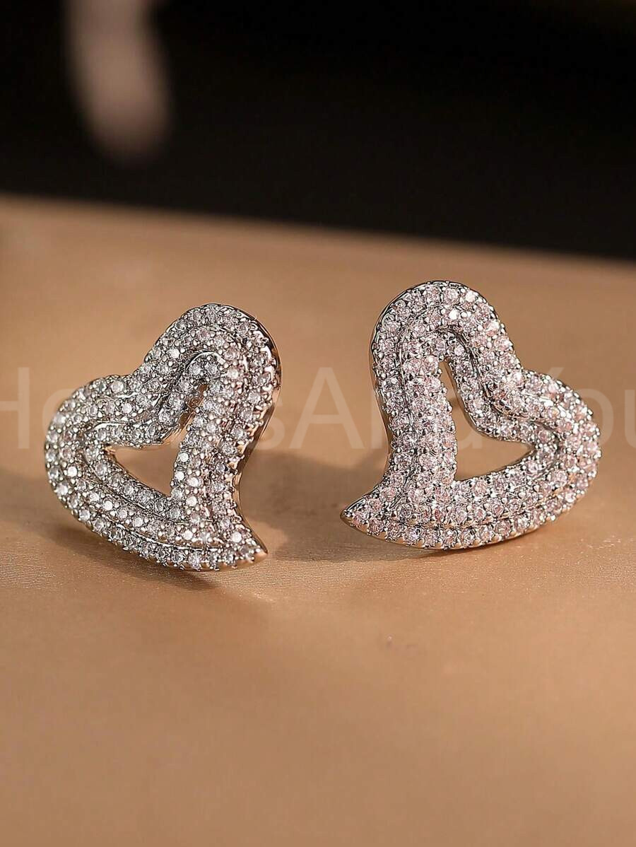 2ct Round Cut Moissanite Cluster Heart Valentine Stud Earrings White Gold Plated