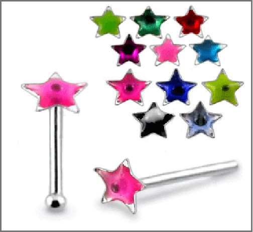 1x 22g 6mm 925 Sterling Silver Star Pentagram Paint Drop Nose Stud Ring Pin N122
