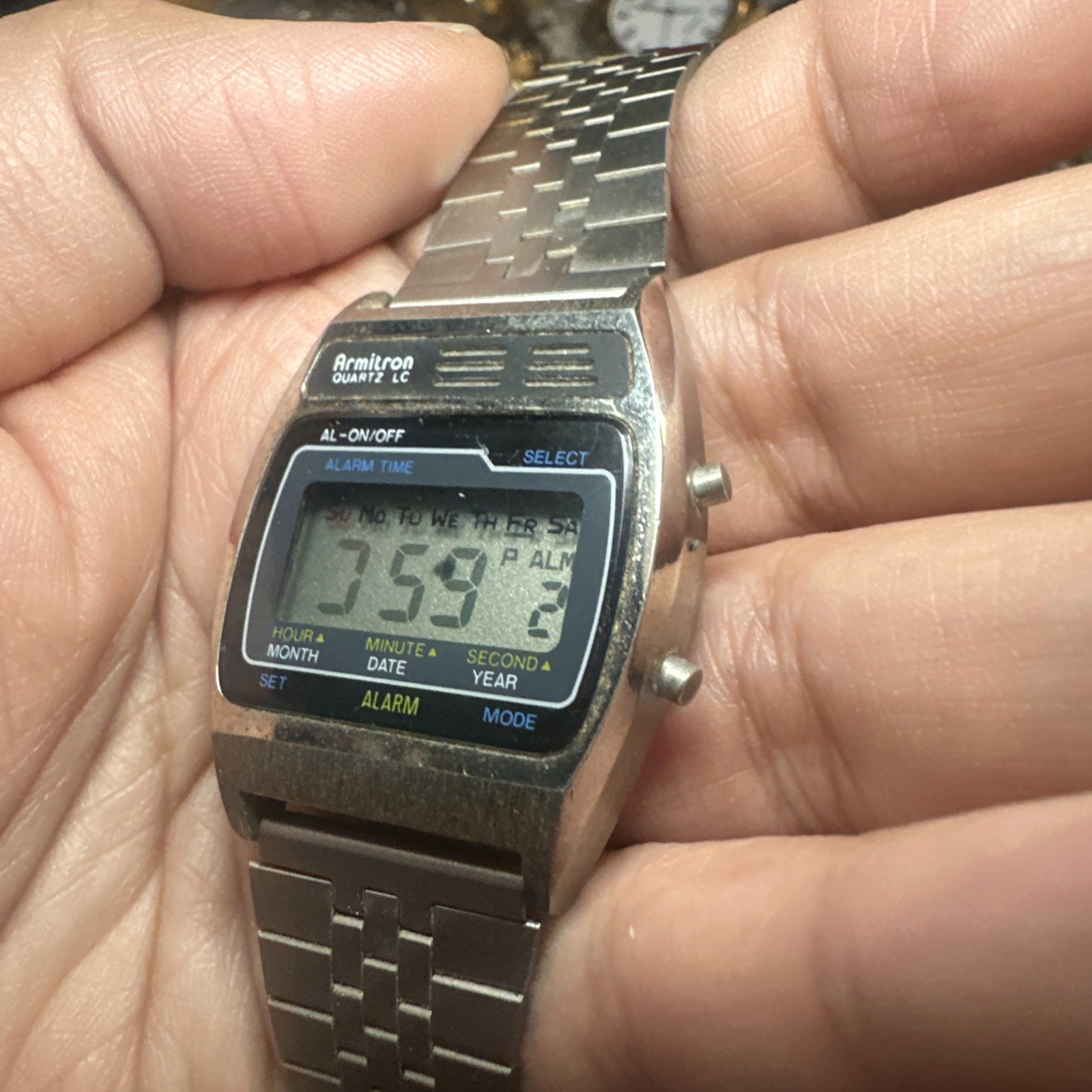 Vintage Armitron LCD Mens Watch New Battery Working But Missing Segments 34mm 7”