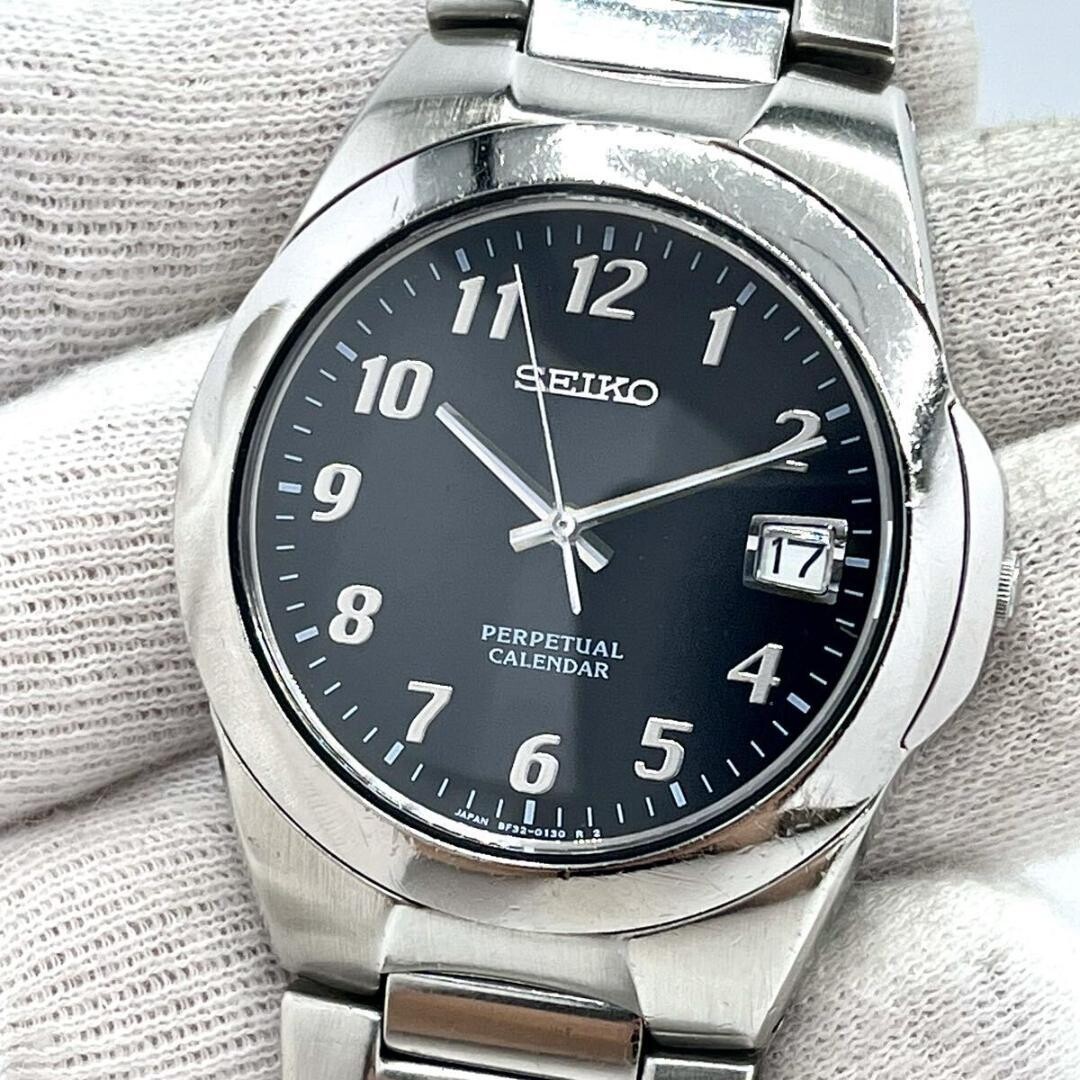 SEIKO Authentic Perpetual Calendar Quartz Black Dial Stainless Steel Watch 8F32