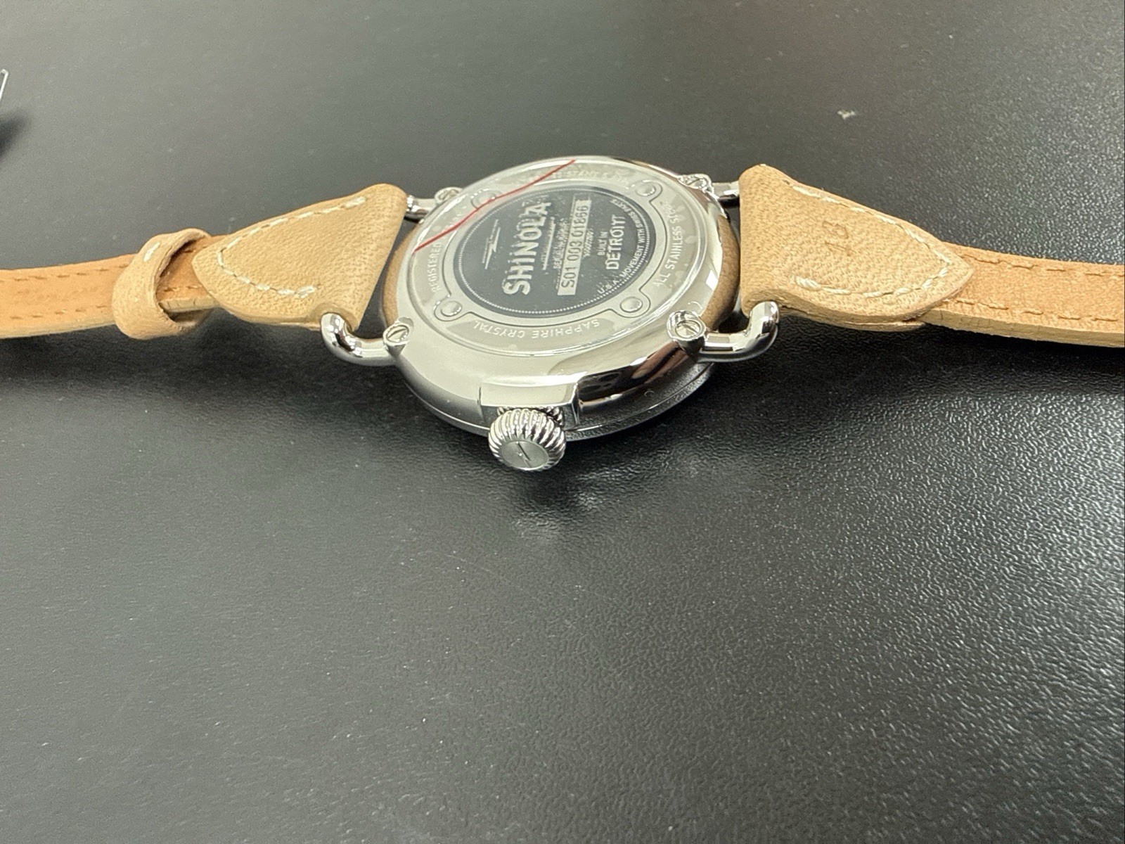 Shinola Argonite 1069 Detroit Quartz Black Dial Beige Canvas Strap NEEDS BATTERY