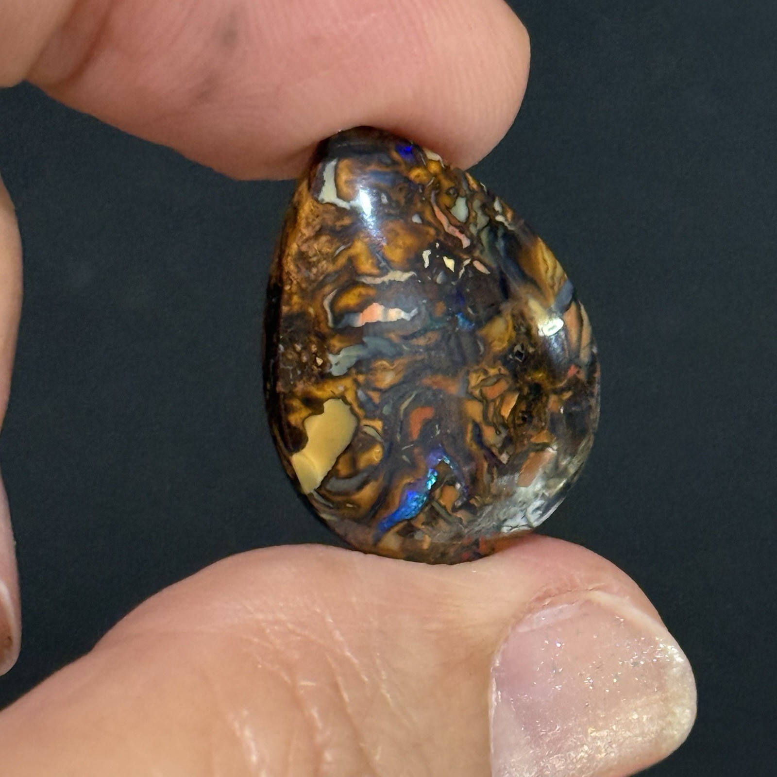 14.2ct 22.3×16.6×4.5mm Colorful Australian Koroit Boulder Opal Drop Cabochon Gem