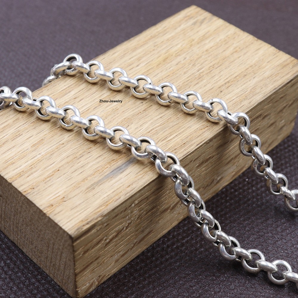 Real 925 Sterling Silver 5.5mm Rolo Link Chain Necklace 23.6inch Sturdy Chain