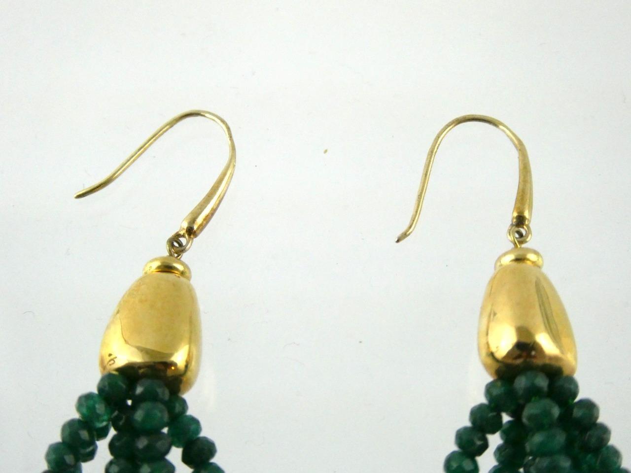 Gilded Sterling Silver Faceted Green Onyx Tassel Hook Earrings 925 18.7g 3.75 In